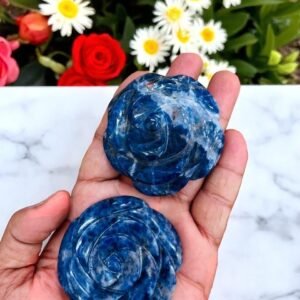50-60MM Sodalite Hand Carved Crystal Rose - Home Office Tabletop Decor Gift 2