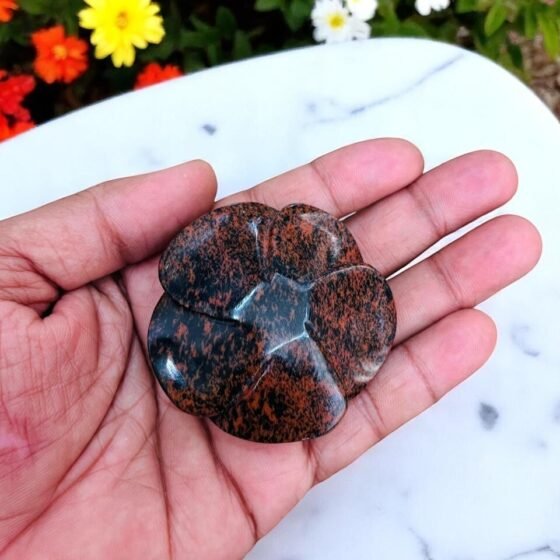 50-60MM Red Mahogany Crystal Rose Unique Hand Carved Flower Office Table Decor 2