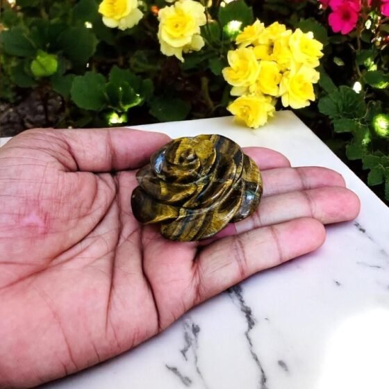 50-60MM Tiger Eye Crystal Rose Unique Hand Carved Flower Halloween Gift 2