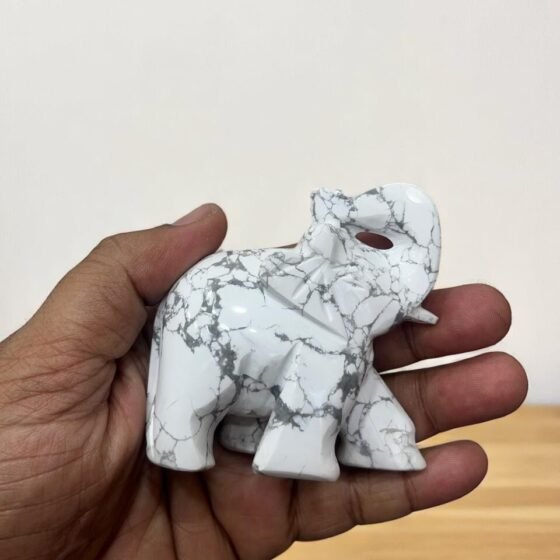 Large Howlite Crystal Elephant Figurine Handmade Home Office Decor Healing Stone 1