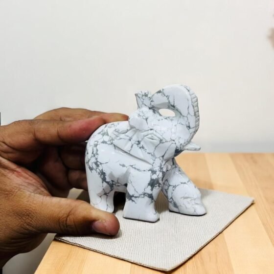 Large Howlite Crystal Elephant Figurine Handmade Home Office Decor Healing Stone 2