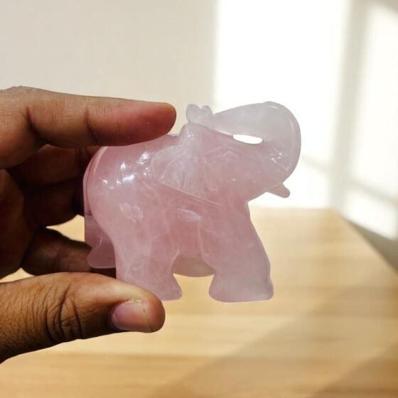 Large Rose Quartz Crystal Elephant Figurine Handmade Home Office Decor Gift 2