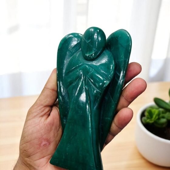 Large Green Jade Crystal Angel Figurine - Handmade Home Decor Healing Gift 1