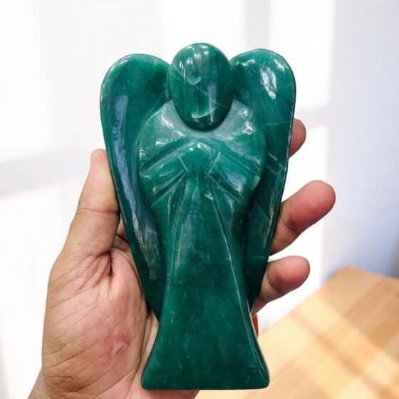 Large Green Jade Crystal Angel Figurine - Handmade Home Decor Healing Gift 2
