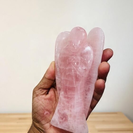 Large Rose Quartz Crystal Angel Figurine - Handmade Home Decor Healing Gift 1