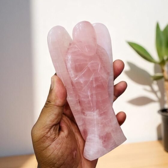 Large Rose Quartz Crystal Angel Figurine - Handmade Home Decor Healing Gift 2