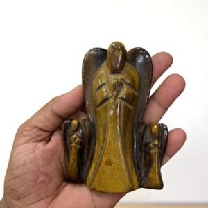 Handmade Large Tiger Eye Family Angel Statue - Unique Home Office Decor Carved 2