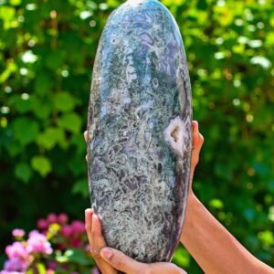 Rare 370mm Lace Agate Moss Agate Lingam Aura Balance Healing Meditation Crystal 1