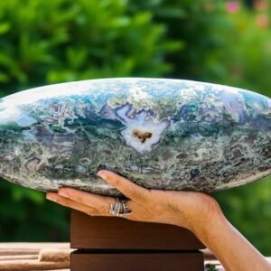 Rare 370mm Lace Agate Moss Agate Lingam Aura Balance Healing Meditation Crystal 2