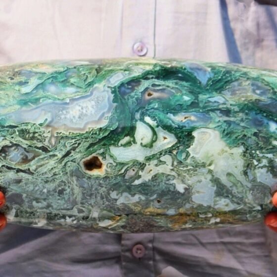 GIANT 370MM Blue Moss Agate Lace Agate Lingam Healing Crystal Stone 1