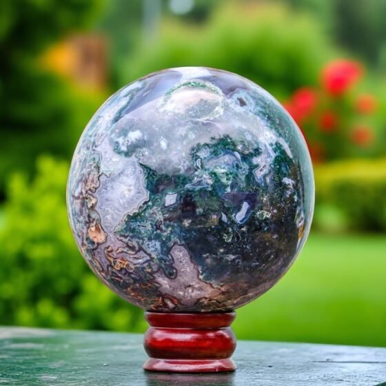 Natural Moss Agate Crystal Sphere 145MM - Aura Healing Metaphysical Gemstone 1