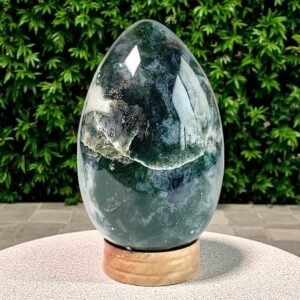 Druzy Moss Agate Egg Carving - HUGE 1.1kg - Wealth & Business Growth Crystal 1