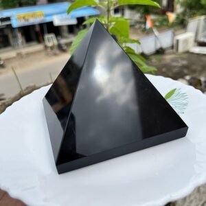 Large Black Shungite Pyramid Hand Carved Crystal Home Office Decorative Pyramid 1