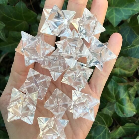 3Pcs Set Natural Clear Crystal Quartz Merkaba Star Pocket Stone Home Decor 2
