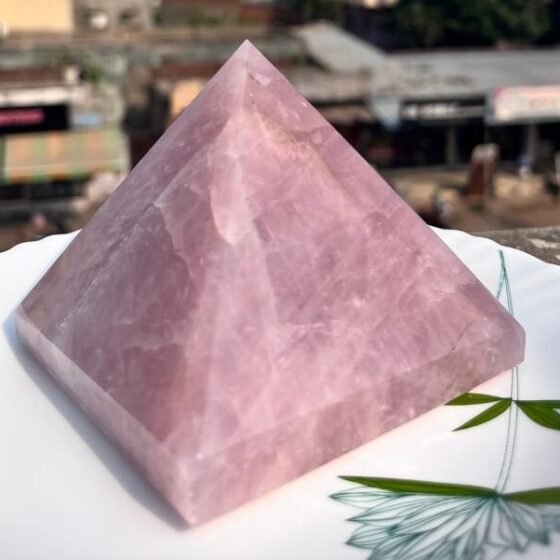 Large Rose Quartz Pyramid Handmade Crystal Pyramid For Home Office Table Decor 1