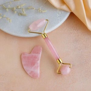 Rose Quartz Roller and Gua sha Set Reduces Wrinkles Fine lines and Dark Circles 1
