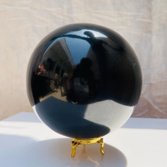Large Black Tourmaline Crystal Sphere Ball Hand Carved Crystal Home Office Decor 1