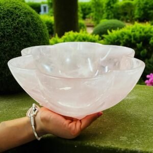 Unique 8.5" AAA+ Transparent Rose Quartz Handcrafted Polished Curved Bowl Decor 1