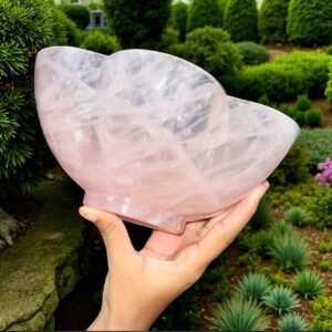 Unique 8.5" AAA+ Transparent Rose Quartz Handcrafted Polished Curved Bowl Decor 2