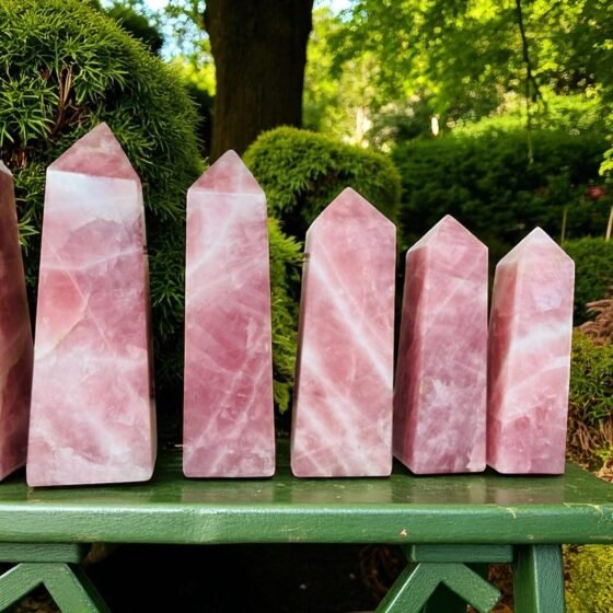 Raw 6Pcs Set Rose Quartz Crystal Points Lot Natural Pink Quartz Healing Energy 1