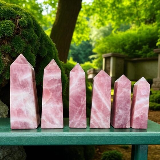 Raw 6Pcs Set Rose Quartz Crystal Points Lot Natural Pink Quartz Healing Energy 2