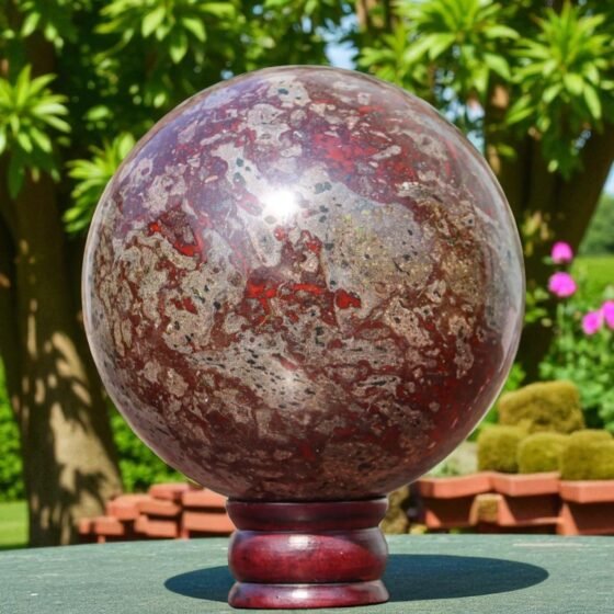 Large Red Dragon Blood Stone Crystal Sphere Handmade Crystal Home Office Decor 1
