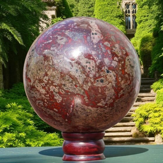 Large Red Dragon Blood Stone Crystal Sphere Handmade Crystal Home Office Decor 2