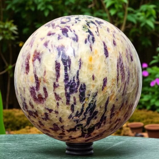 Very Large Purple Fluorite in Yellow Calcite 280MM Crystal Sphere For Home Decor 2