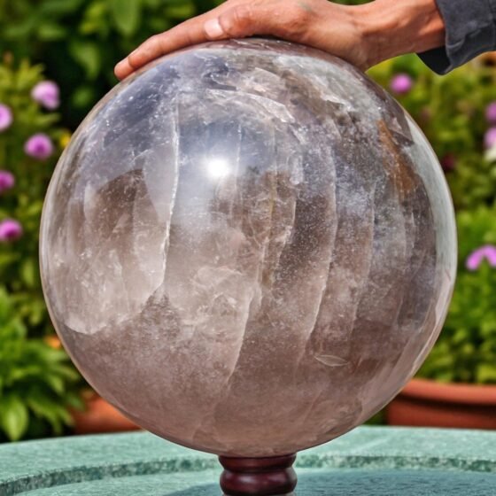 Very Large Dark Smokey Quartz Crystal Sphere Handamde Crystal Home Office Decor 1