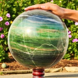 Very Large 260MM Green Vivianite Crystal Sphere Handmade Crystal Home Decor Ball 1