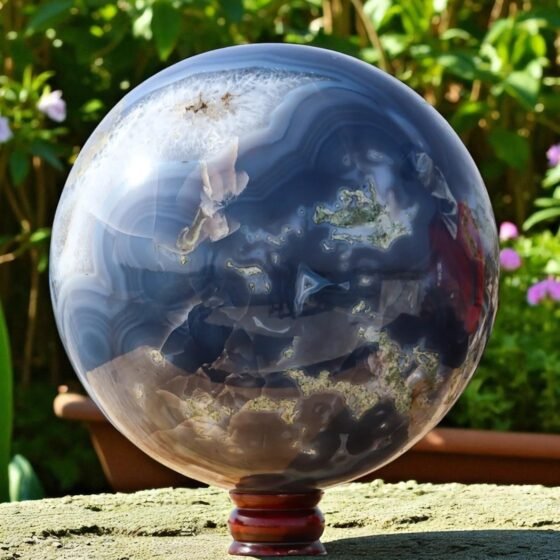 Large 245mm Blue Lace Moss Agate | Crystal Sphere Energy Balancing Home Decor 2