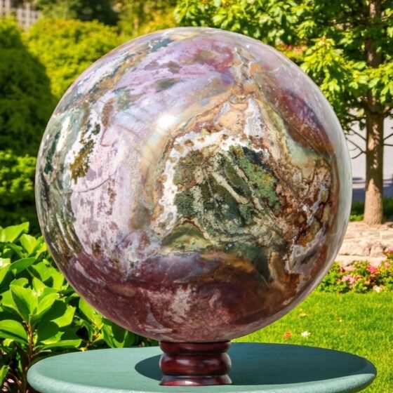 240mm Pink Ocean Jasper Sphere Healing Power Physical Spiritual Home Decor Gift 1