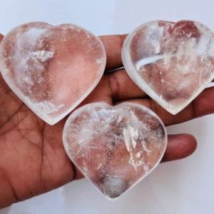 2Pcs Set Clear Quartz Crystal Heart Hand Carved Crystal Home Office Decorative 1