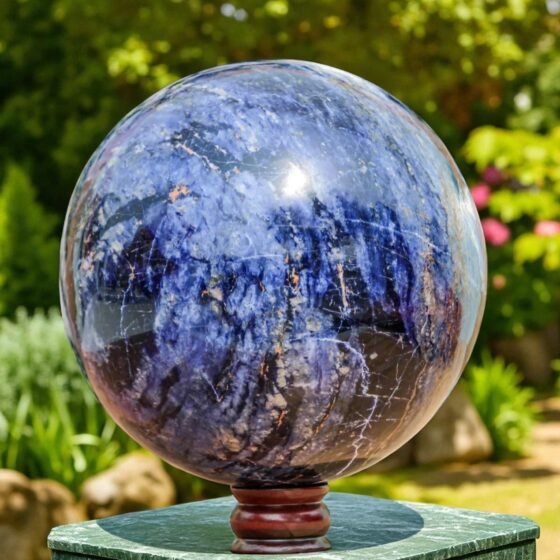 Large Blue Sodalite Crystal Sphere Handmade Crystal Home Office Decorative Ball 1