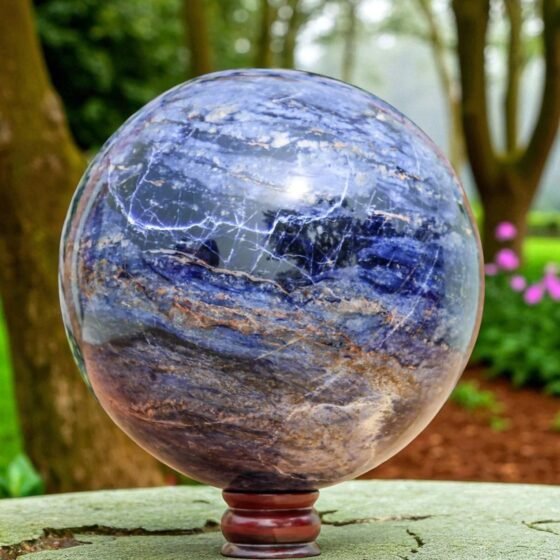 Large Blue Sodalite Crystal Sphere Handmade Crystal Home Office Decorative Ball 2