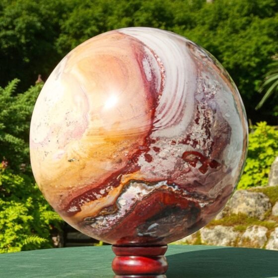 Large 205MM Pink Ocean Jasper Crystal Sphere Handmade Crystal Home Office Decor 1