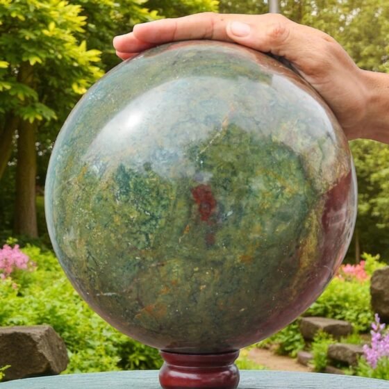 Large 210MM Green Fancy Jasper Crystal Sphere Handmade Crystal Home Office Decor 1