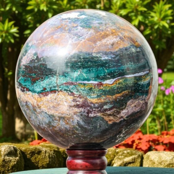 HUGE 185mm Green Ocean Jasper Sphere - Metaphysical Spiritual Home Decor Gift 2