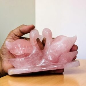 Massive Rose Quartz Crystal Mandarin Ducks - Attract Love Passion Home Decor 2