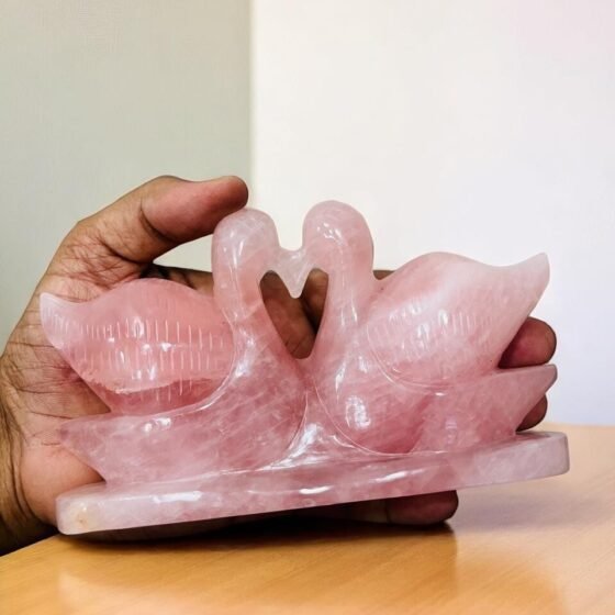 Massive Rose Quartz Crystal Mandarin Ducks - Attract Love Passion Home Decor 2