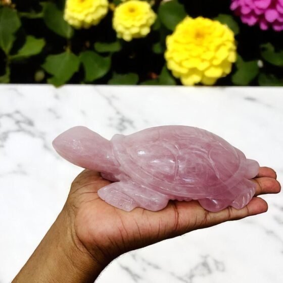 Pink Rose Quartz Crystal Turtle - Large Handmade Home Office Decorative Animal 1