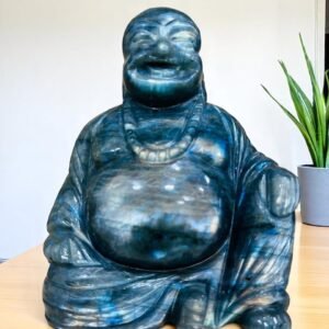 Handmade Large Labradorite Laughing Buddha Flashy Crystal Home Office Decor Gift 1