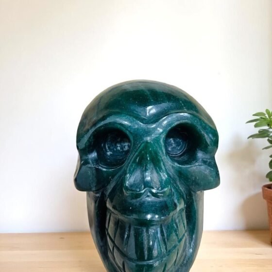 Handmade Large Green Jade Crystal Skull - Natural Crystal Home Office Decor Gift 2