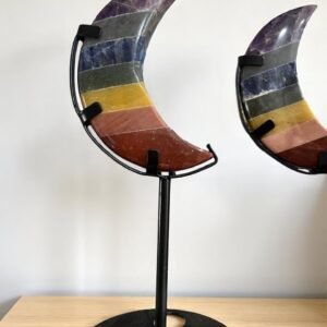 Handmade Large Seven Chakra Crystal Moon Statue - Metal Stand Home Office Decor 1