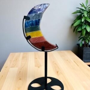 Handmade Large Seven Chakra Crystal Moon Statue - Metal Stand Home Office Decor 2