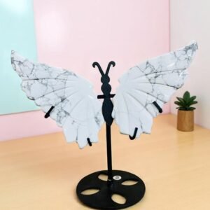 Handmade Howlite Butterfly Figurine - Natural Crystal with Metal Stand Home Deco 2