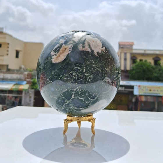 Large Druzy Moss Agate Crystal Sphere Handmade Crystal Ball For Home Decorative 1