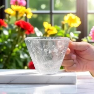 Genuine Himalayan Quartz Drinking Cups - 2pc Hand Carved Clear Crystal Set 2