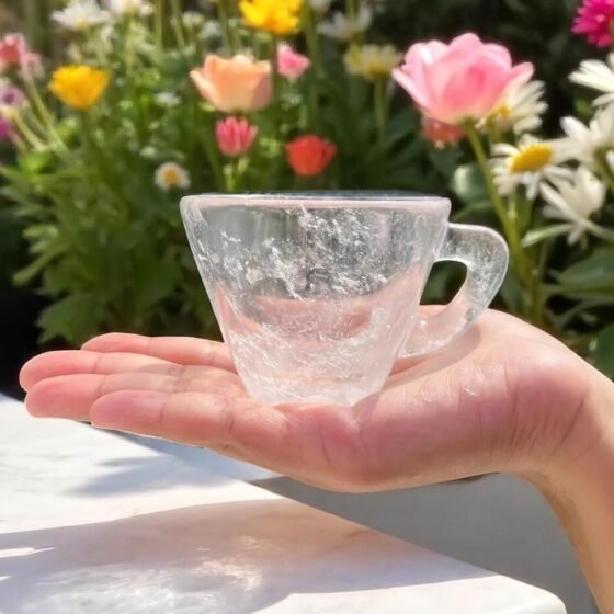 Genuine Himalayan Quartz Drinking Cups - 2pc Hand Carved Clear Crystal Set 1