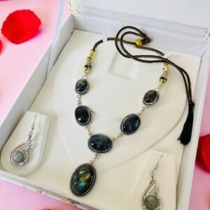 Genuine Labradorite Necklace & Earrings Set Purple Crystal Jewelry Gift For Her 2